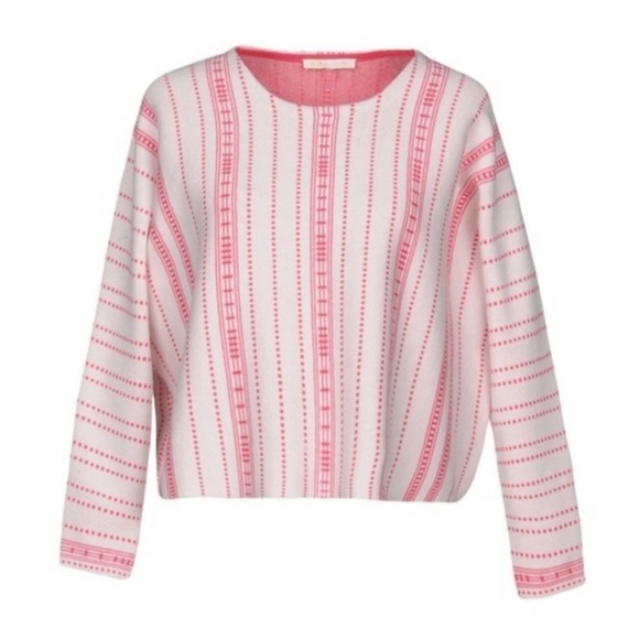 Maje Offwhite Pink Striped Cropped Long Sleeve  Oversized Sweater Mauve size S - Picture 2 of 16